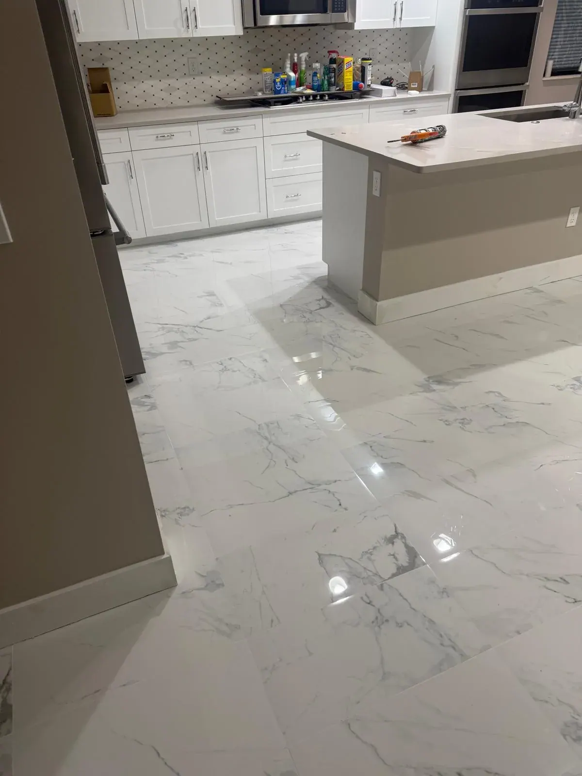 Kitchen Remodel White Cabinets Marble Pompano Beach by JC General Painting in South Florida