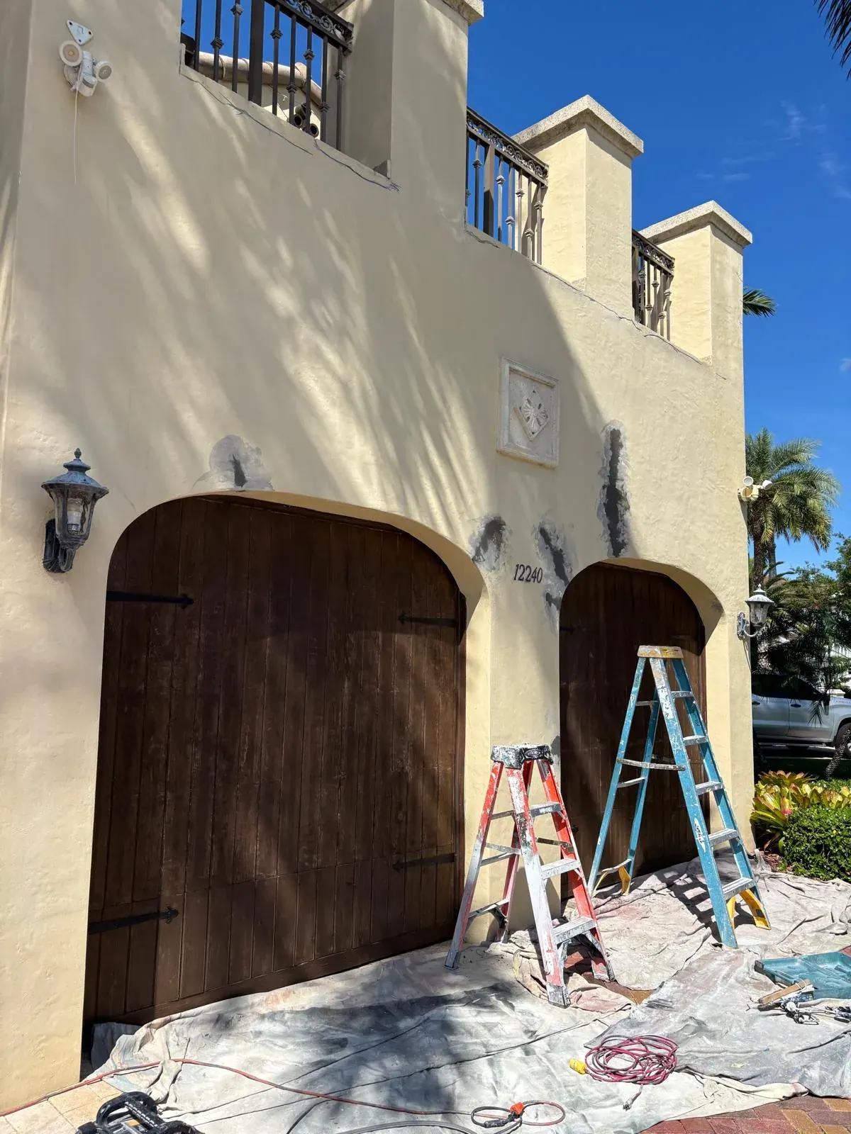 Before: Exterior Stucco Repaint — Mediterranean Townhome
